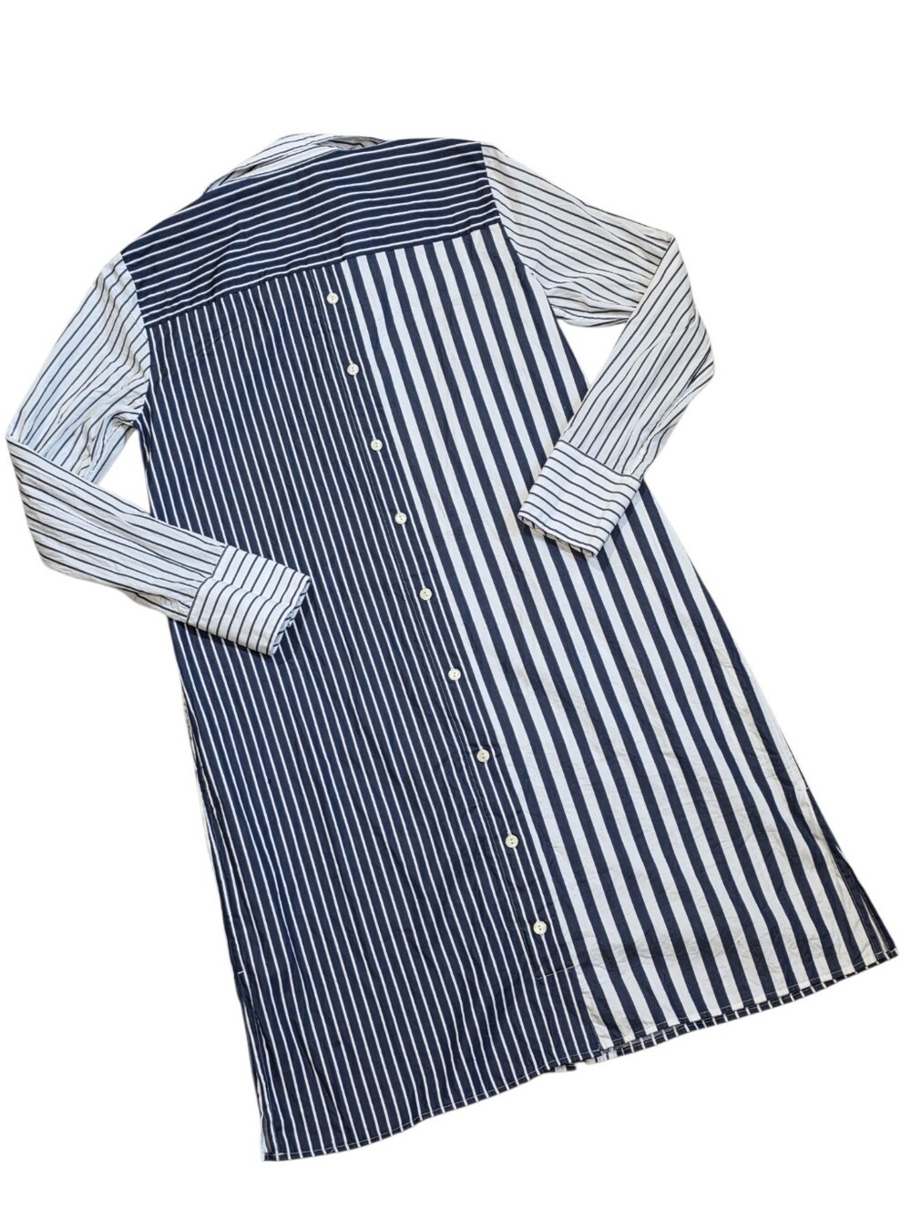 Hinson Wu Striped Button-Down Shirt Dress Navy and White Size Small 100% Cotton - Picture 8 of 9